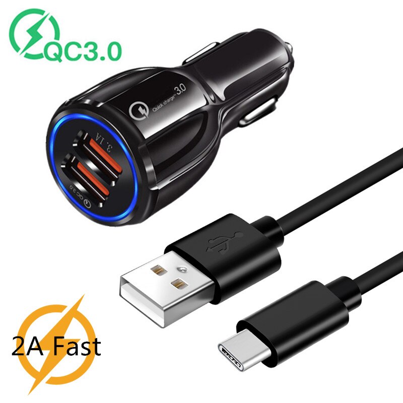 Cargador USB tipo C para coche, Cable de carga rápida QC 3,0, 5A, para Huawei P20, Honor 9X, 20, Redmi 8, Note 7, samsung galaxy Tab S6, S5e, S20: Charger and 2A Cable