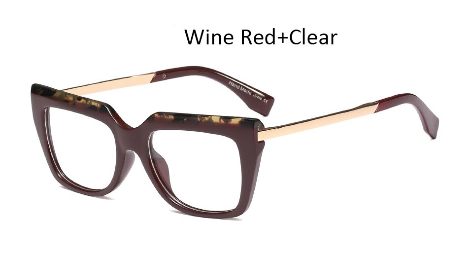 Gafas de mujer negras a la , montura de cristal cuadrada de gran tamaño para mujer, monturas para gafas transparentes de ordenador: Wine Red Clear