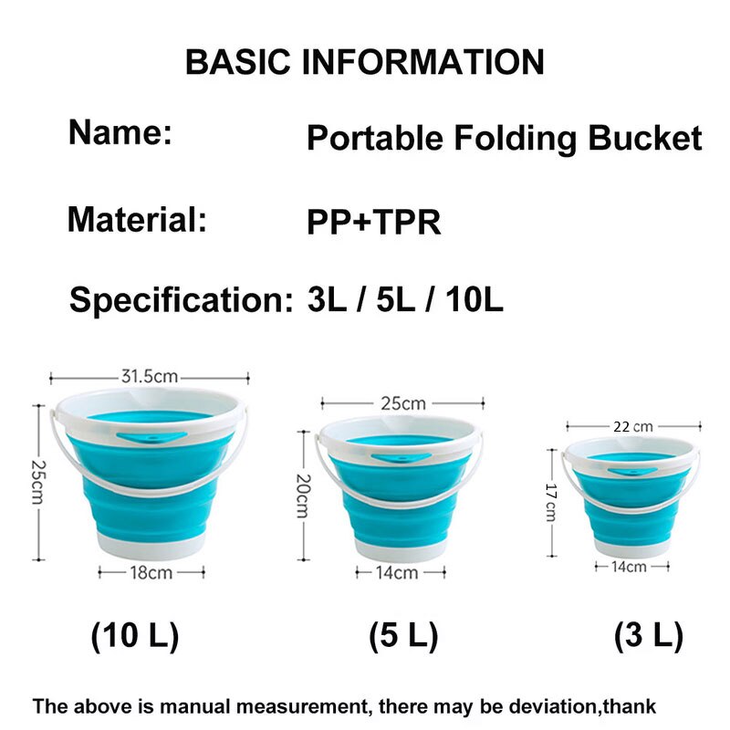3L/5L/10L Collapsible Bucket Portable Folding Bucket with Handle Car Washing Bucket Children Outdoor Fishing Travel Home Storage
