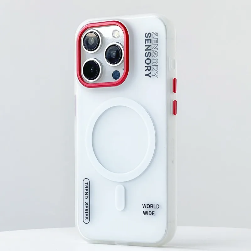 Para Magsafe funda magnética de armadura de para iPhone 16 ProMax 15 14 13 12 Pro Max Plus funda mate de carga inalámbrica cubierta de lente de Metal: PU / Blanco