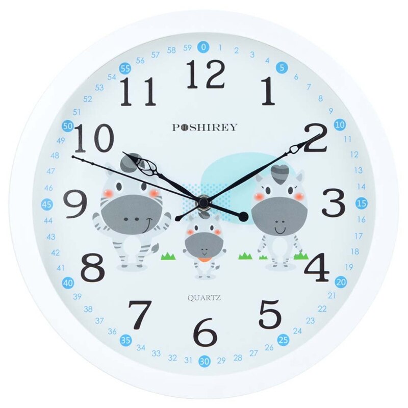 Mute Wall Clock Simple Style Cartoon Milk Cow Pattern Clock Nursery Home Living Room Children's Room Bedroom Decoration: W