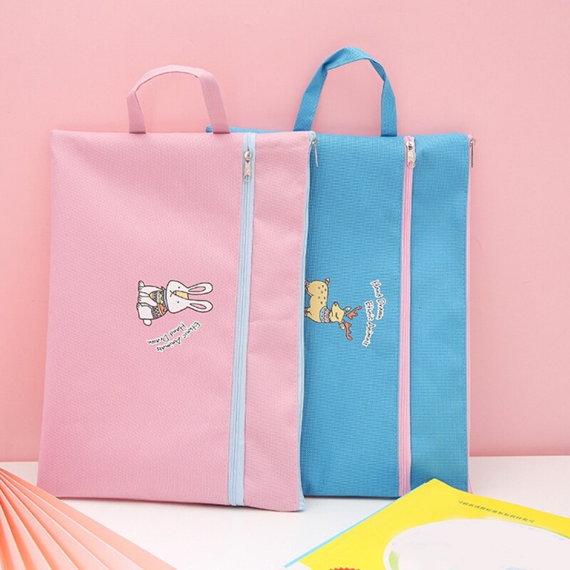 Portable A4 File Bag Handheld Zippered Document Organizer Bag 2-layer Zippered Pockets Business Travel File Storage Bag