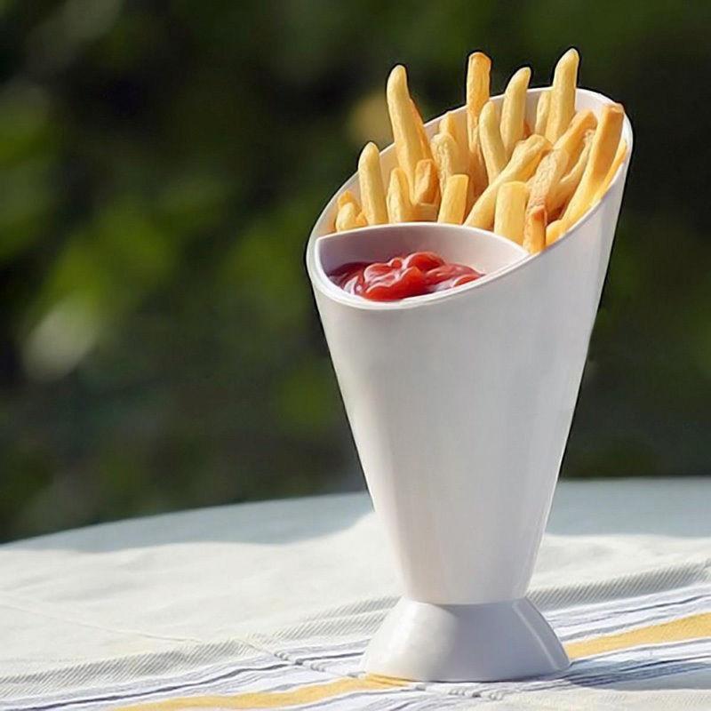 Snack Kegel Stand Met Verwijderen Saus Dip Fries Chips Vinger Voedsel Salade Bekerhouder