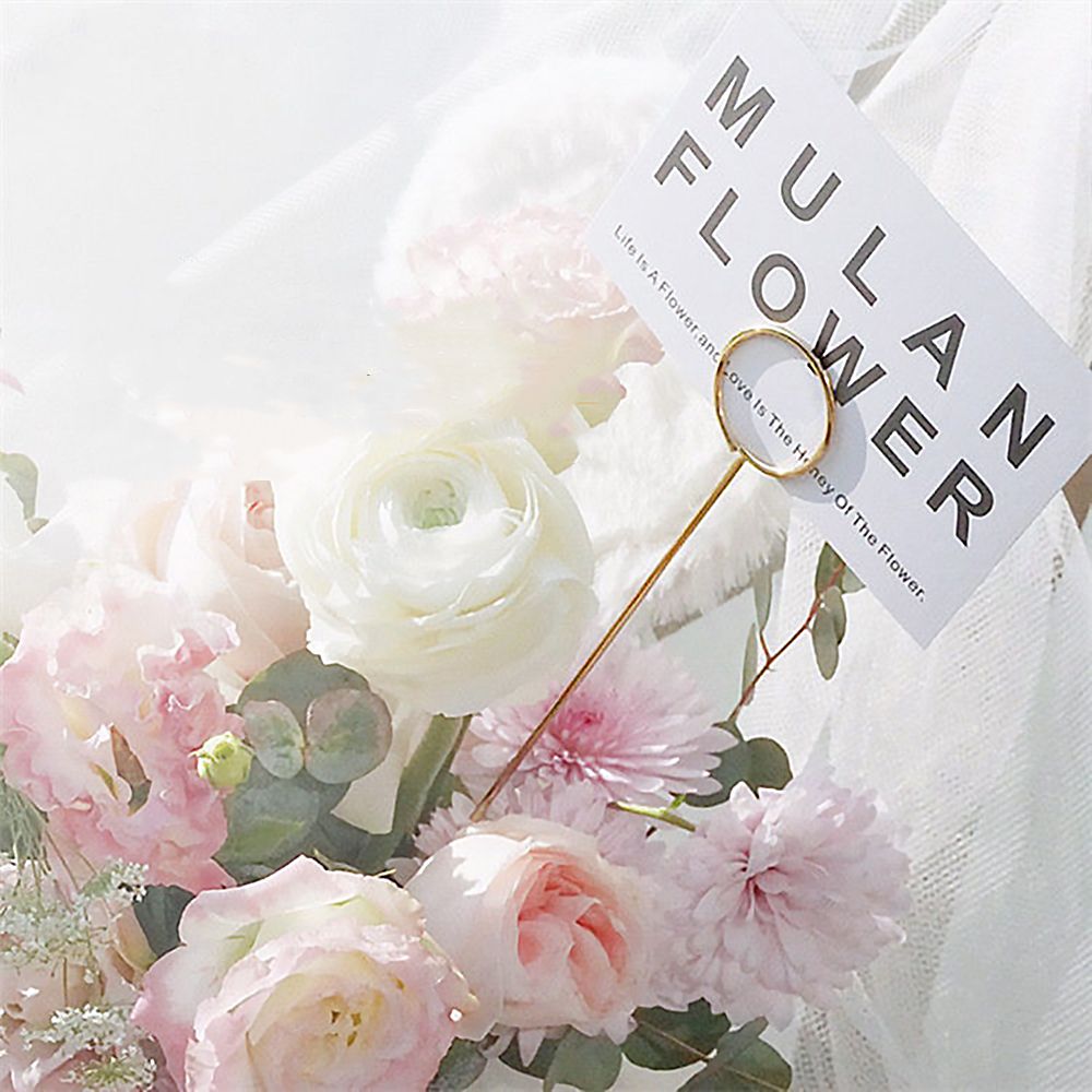 10PCS Golden Flower Bouquet Card Holder Stick Gold Metal Cake Card Flower Bouquet Clips Wedding Party DIY Crafts Accessories