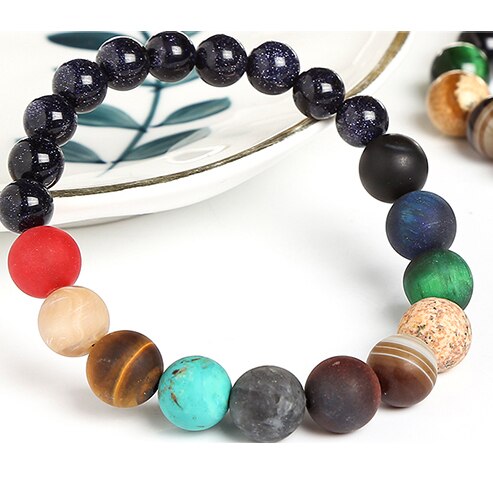 Handgemaakte Galaxy Acht Planeten Armbanden Blauwe Zandsteen Kralen Chakra Yoga Sieraden Voor Vrouwen Of Mannen Shippi: Frost