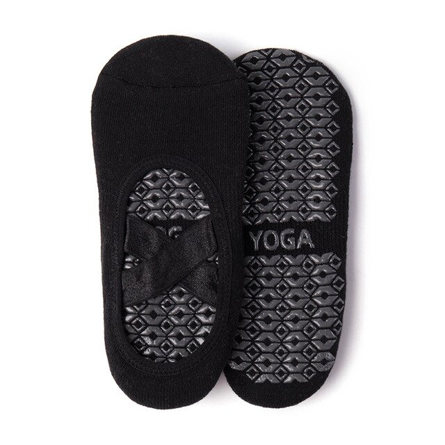 Antislip Grips Yoga Sokken Vrouwen Katoen Ballet Sokken Pilates Ademende Buik Ballet Dans Sokken Schoenen: black