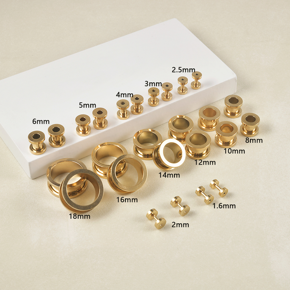 1 paar Rvs Goud Kleur Zwart Oordoppen Earlets Oor Expanders Schroef Terug Meters Body Piercing Sieraden 1.6mm-25mm