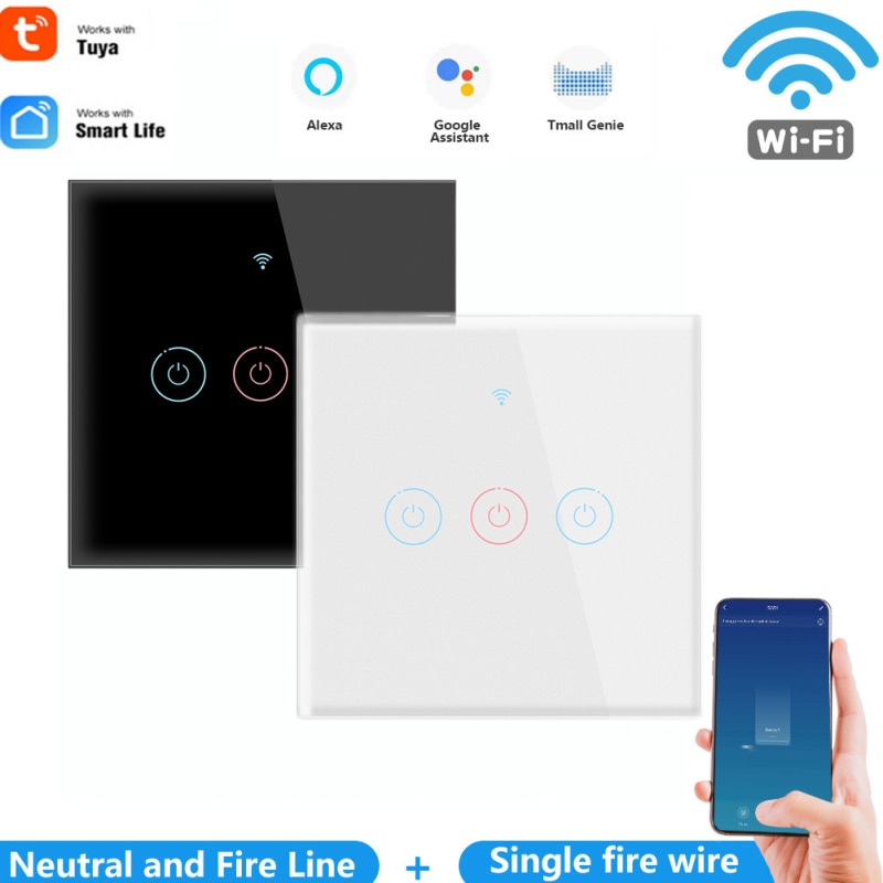 Enkele Brand + Nul Fire Tuya Wifi Smart Licht Schakelaar Met Glazen Paneel, touch Sensor Slimme Schakelaar Voice Werken Met Alexa