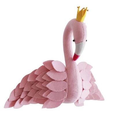 Håndlavet pink krone svane vægindretning udstoppet dukkelegetøj 3d dyrehoved legetøj vægophæng flamingo dekoration babyværelse vægkunstværk: Default Title