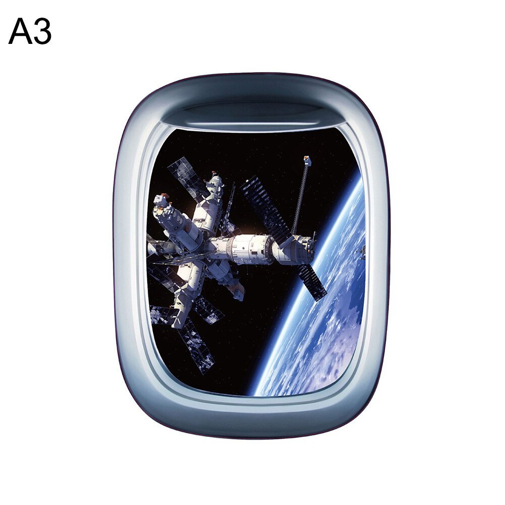 Planet Spaceship Window Pattern Removable Wall Sticker Self Adhesive Decal Waterproof Mural Home Living Room Background Decor: A3