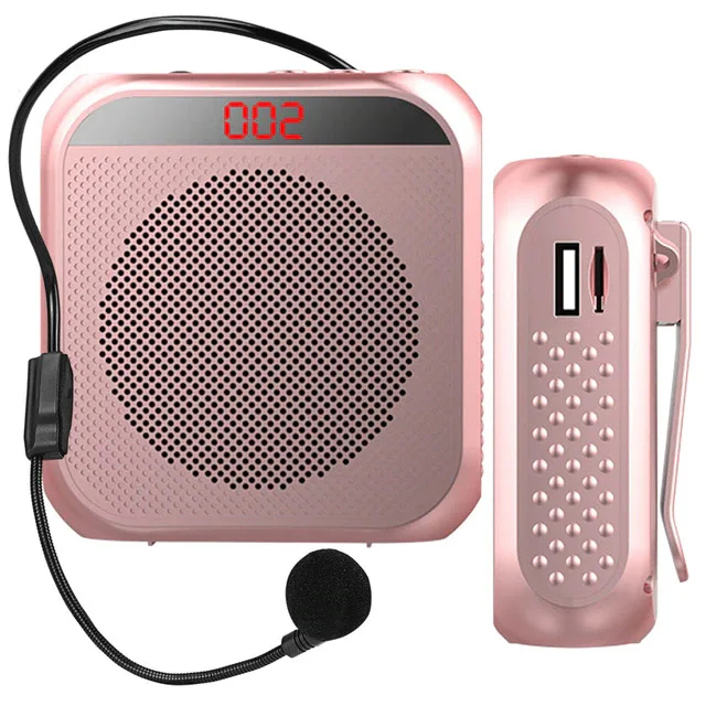 Amplificador de voz megáfono, altavoz de voz Personal portátil con pantalla de micrófono, altavoz para profesores, guía turística de voz: Rosa