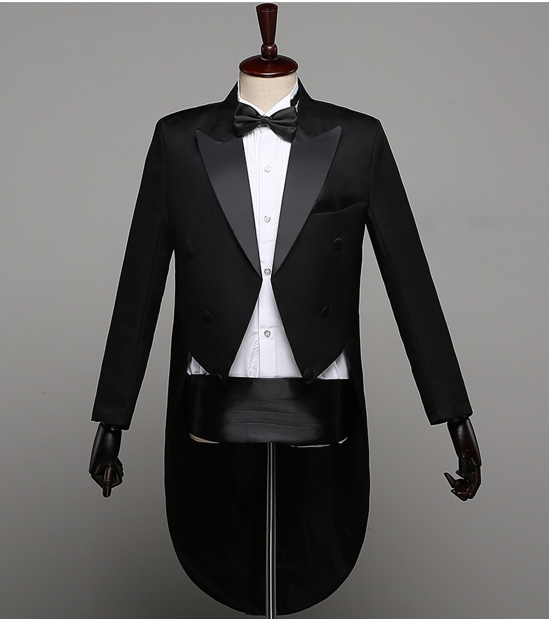 Tuxedo Dress XS-XL Men Classic Black Shiny Lapel Tail Coat Tuxedo Wedding Groom Stage Singer 2-Piece Suits Dress Coat Tails