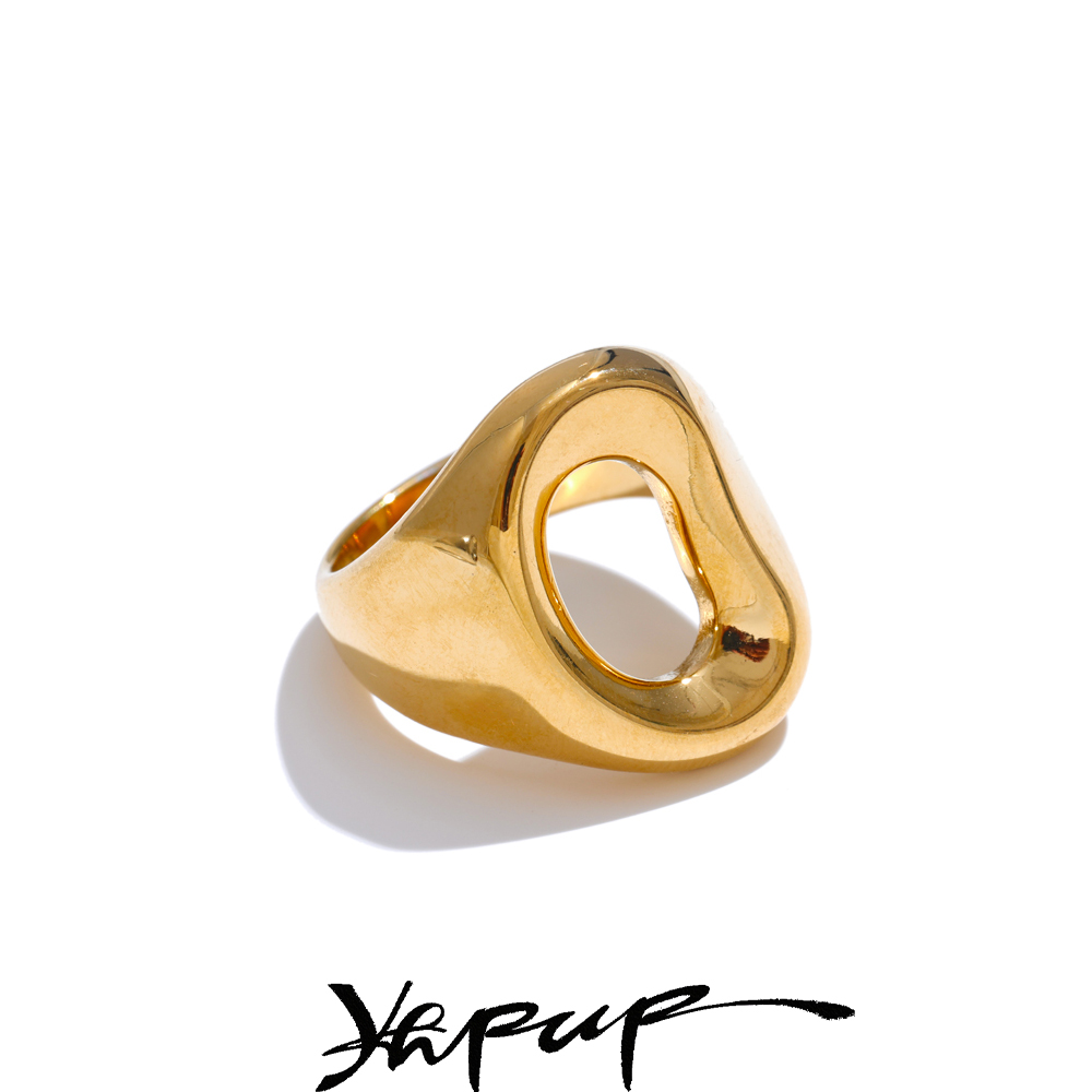 Yhpup Geometrisk Ihålig Ring Rostfritt Stål - Guld / Platina / Svart / Vit