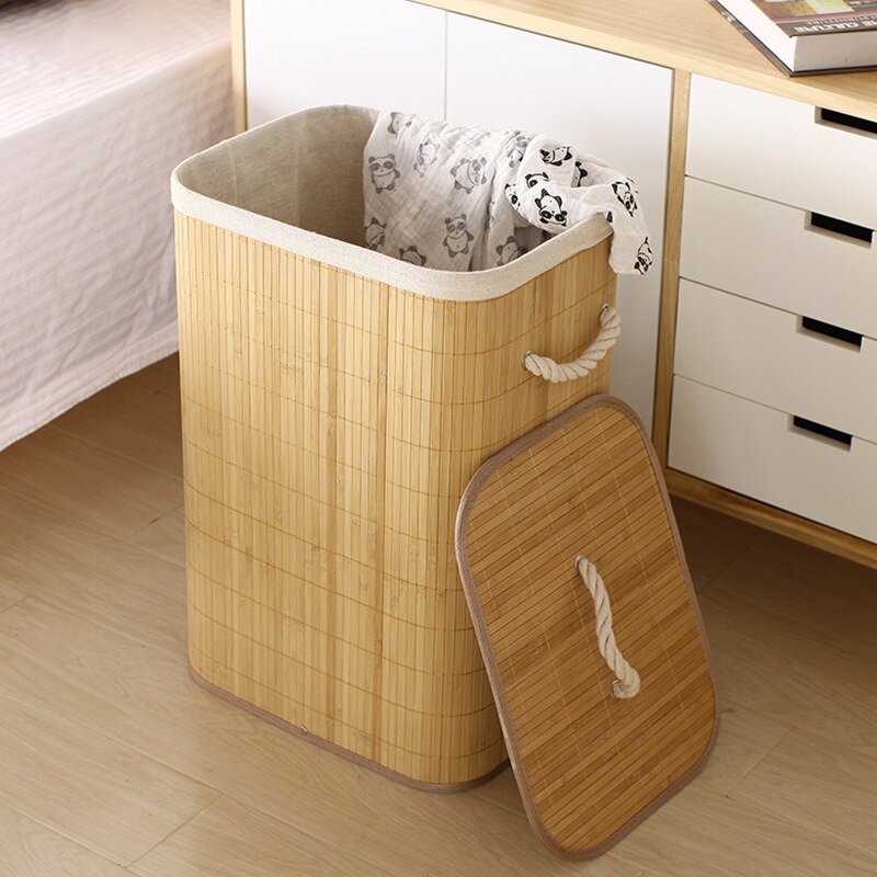 Folding Storage Bucket Laundry Basket Dirty Clothes Basket Storage Bamboo Woven Storage Bucket Dirty Clothes Storage BasketLB596: color6