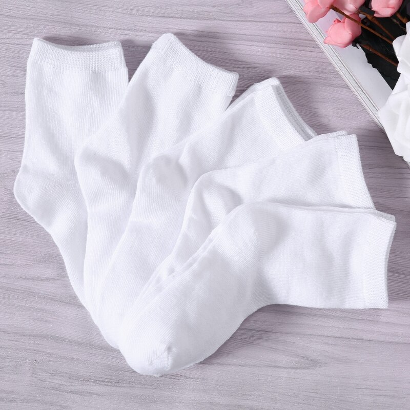 Calcetines deportivos de algodón para niños, ropa de media blanca, transpirable, para Primavera, 5 pares, U90B