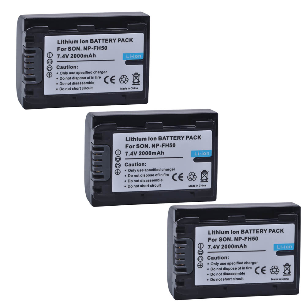 PowerTrust-baterías de cámara 2000mAh, 1 unidad, NP-FH50 NP FH50, para Sony A230, A330, A290, A390, DSC-HX1, HX100, HX200, HDR-TG1E, TG3, TG5, TG7: 3Battery