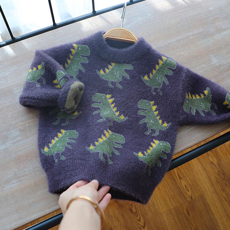 Baby gutt klær barn gutt genser høst vinter strikket varme klær barneklær dinosaur baby klær genser