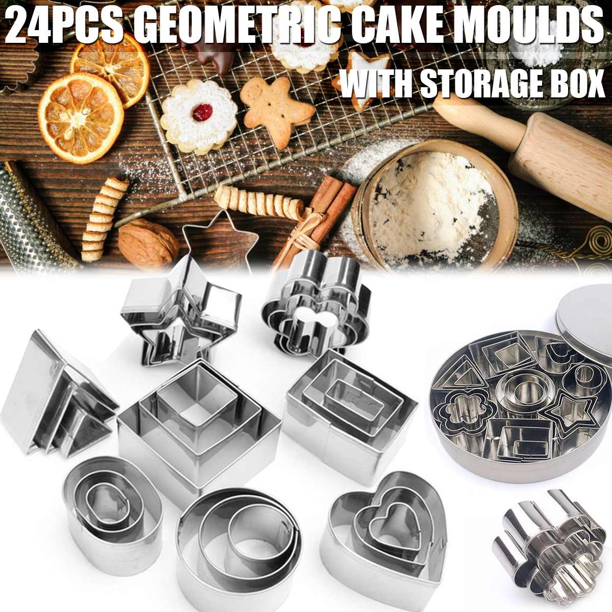 24 Stks/partij Rvs Geometrie Ronde Vierkante Cookie Cakevorm Diy Keramische Aardewerk Polymer Clay Craft Cutting Mold