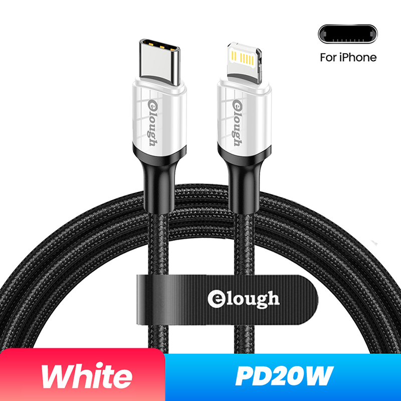 Elough 20W Usb Type C Kabel Voor Iphone 13 12 11 Pro Max Fast Charging Oplader Verlichting Kabel Voor macbook Ipad Type-C Datakabel: White PD20W / 2m