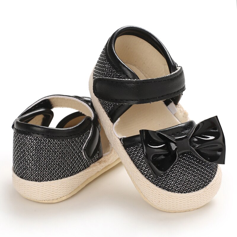 enfant en bas âge bébé fille berceau chaussures PU nœud semelle souple chaussures princesse bébé fille anti-dérapant bébé chaussures -né 0-18M: Black / 11cm 0-6 Months