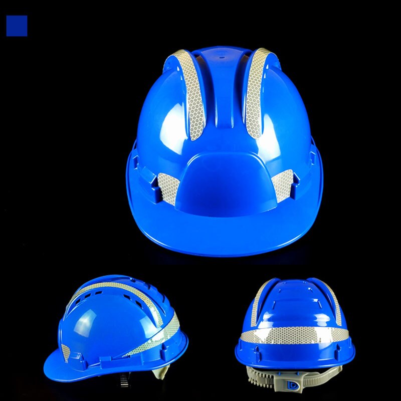 Hård hat med reflekterende tape udendørs arbejdssikkerhedshjelm åndbar konstruktionshætte med høj styrke hovedbeskyttelse: Blå