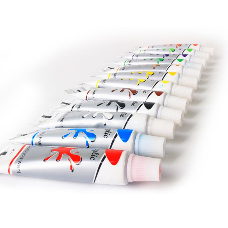 12 Colors Acrylic Paint Set 12ml Tubes Drawing Painting Pigment DIY C5AB