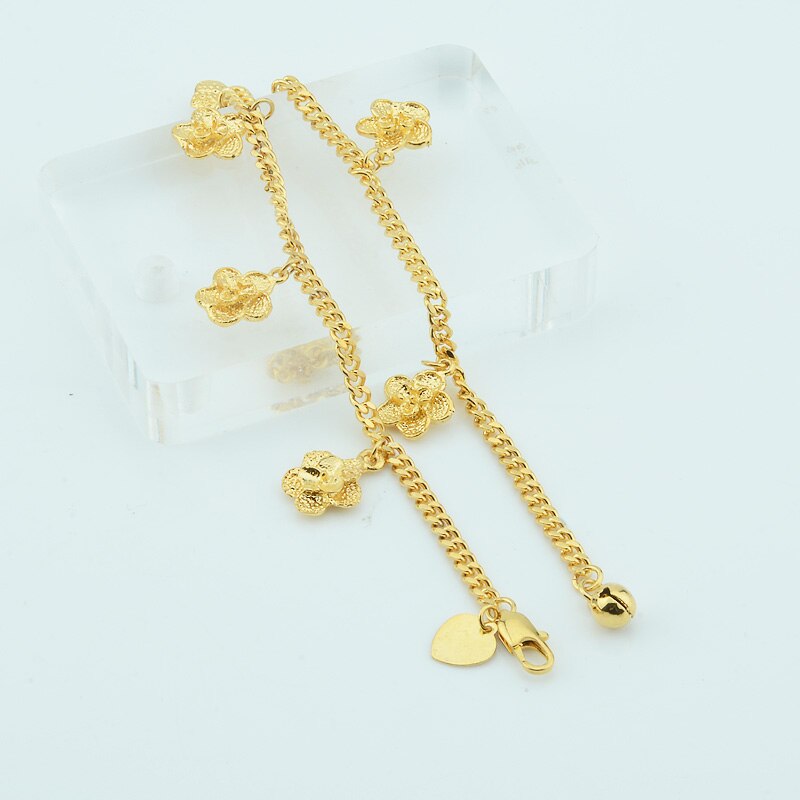 1 pcs 3mm As Meninas Das Mulheres Ouro Amarelo Cor Flores Encantos Chains Curb Pulseiras Tornozeleiras Pé Jóias