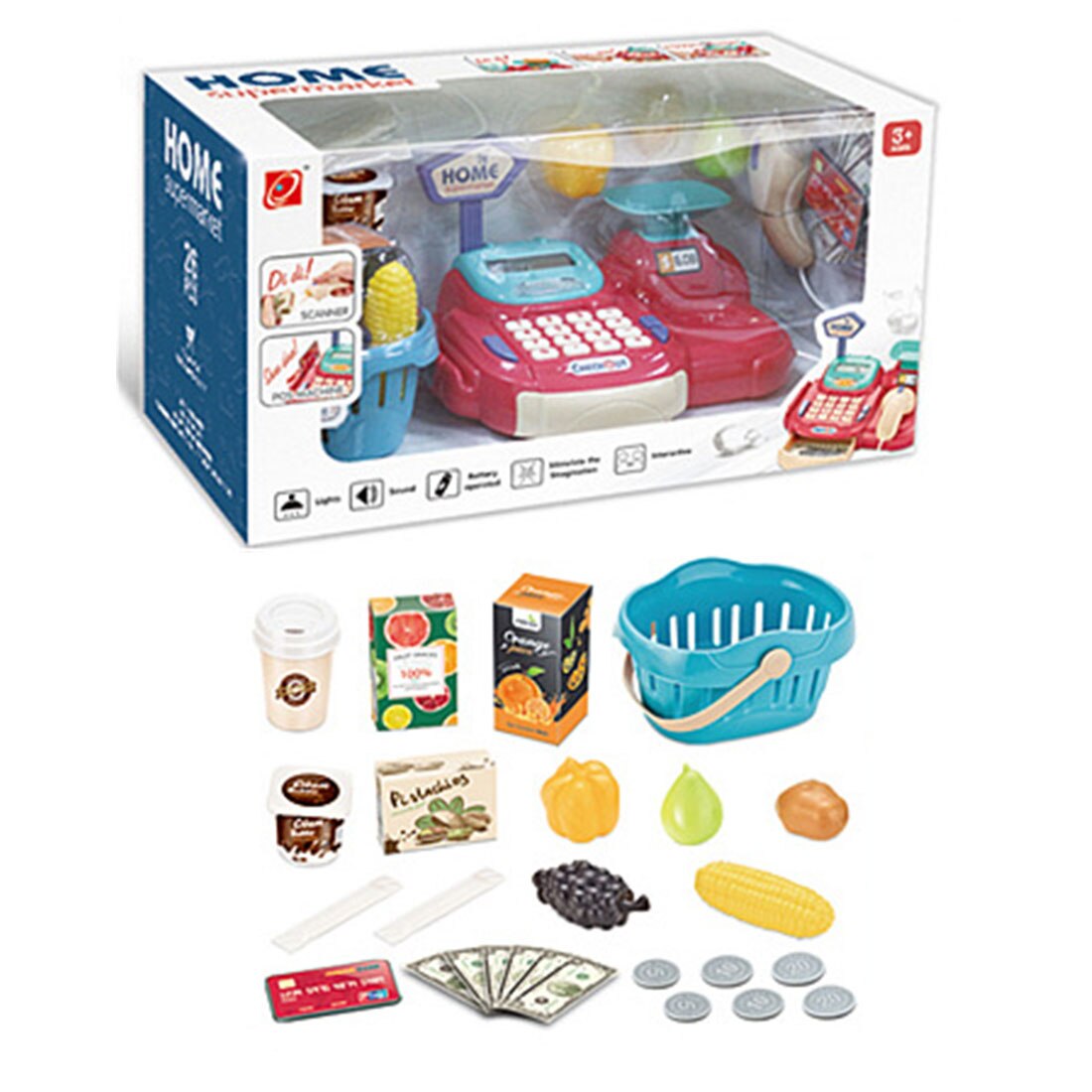 27Pcs Kinderen Supermarkt Pretend Play Multifunctionele Simulatie Kassa Speelgoed Set-Rood