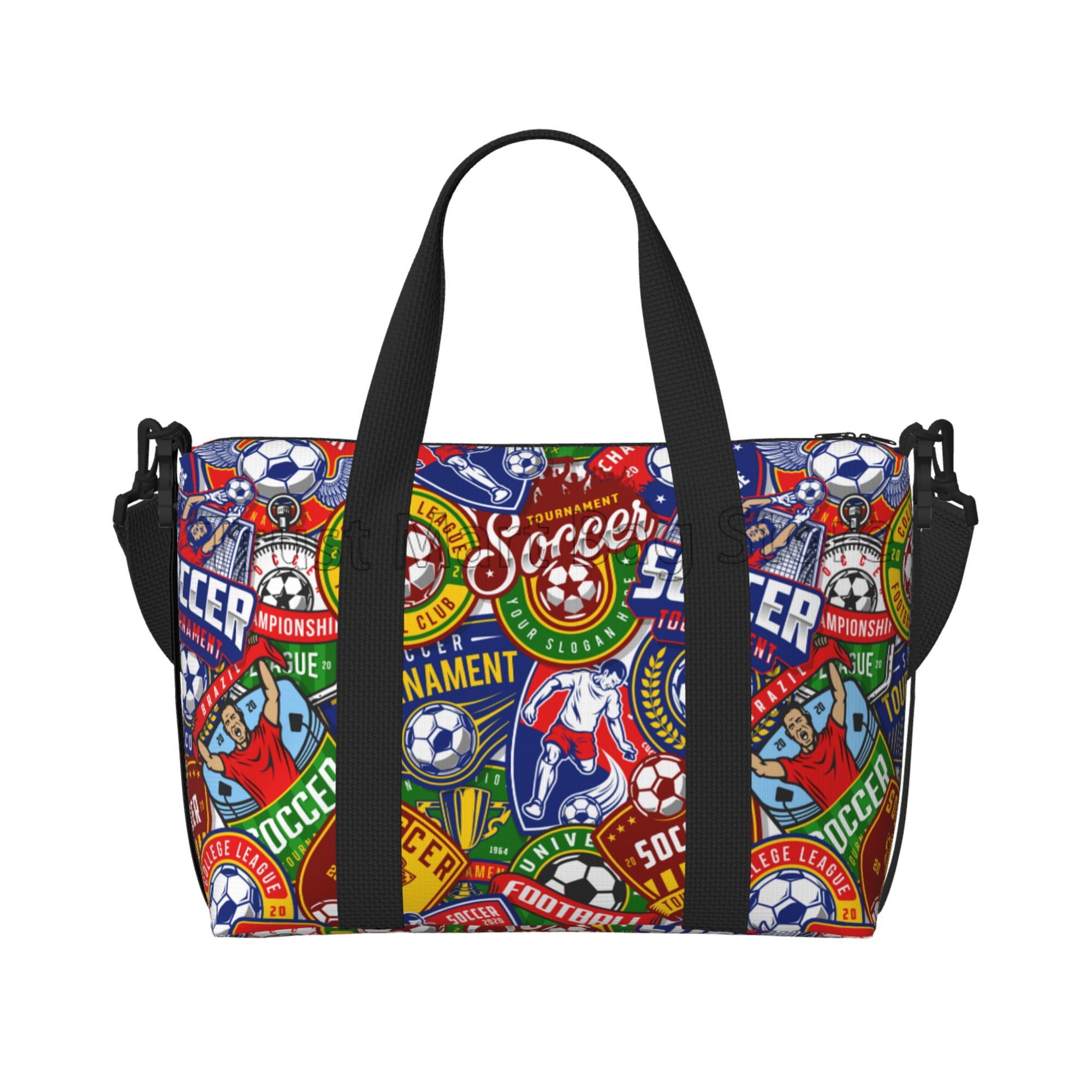 Voetbal Sport Bal Print Plunjezak 'S Nachts Tassen Voor Vrouwen Mannen Weekender Dragen Op Schoudertas Voor Sport Reizen Gym Yoga: Beige
