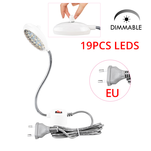 1-3W Industrial Sewing Machine LED Light 10 19 30 LEDs Magnetic Clothing Machine Mounting Base Lamp US EU Plug Work Light: 19 LEDs dimmer EU
