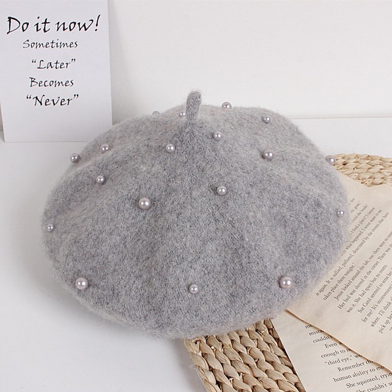 Crianças da criança menina boina de lã chapéu outono inverno quente clássico estilo francês frisado pérola gorro boné moda infantil para 2-8y: C
