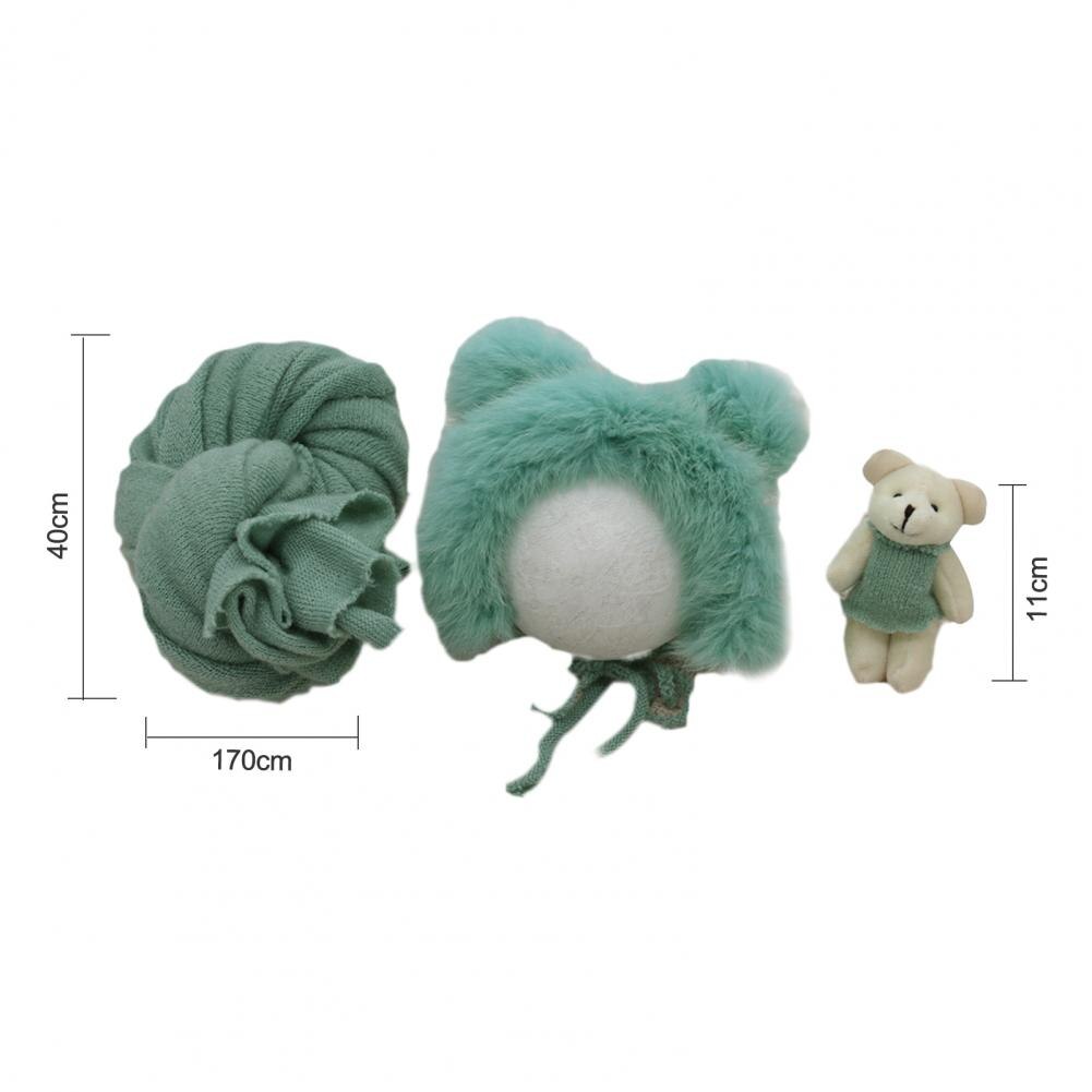 3 stk nyfødt tøj varmt fotografering rekvisitter bomuld bjørn dukke tæppe hat photo shoots tilbehør til baby dress up