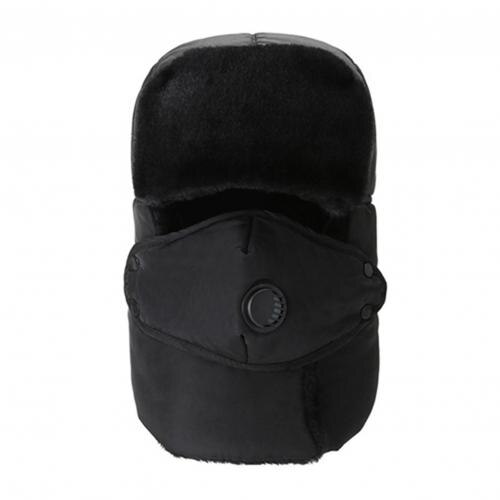 Unisex Woman Hat In Snow Caps Women Winter Knitted Hat Winter Thicken Warm Face Cover Breathing Valve Cotton Earmuffs Snow Cap: Black