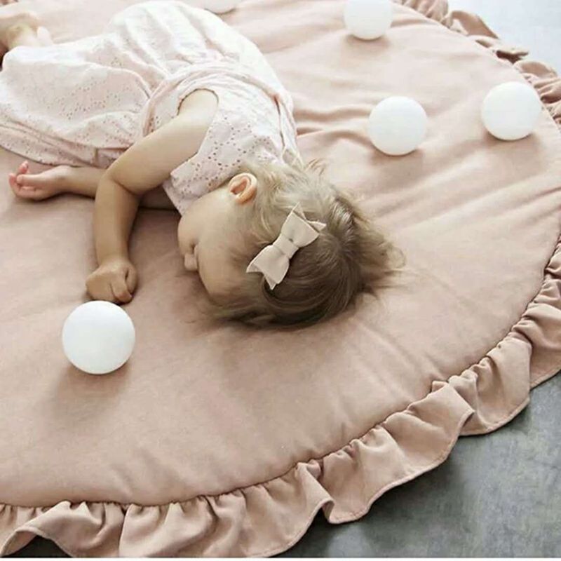 Baby Kruipen Mat Nordic Pasgeboren Gym Pad Zachte Katoen Speelmat Spel Kussen Tapijt Ruche Ronde Effen Tapijt Kid Kinderkamer decor