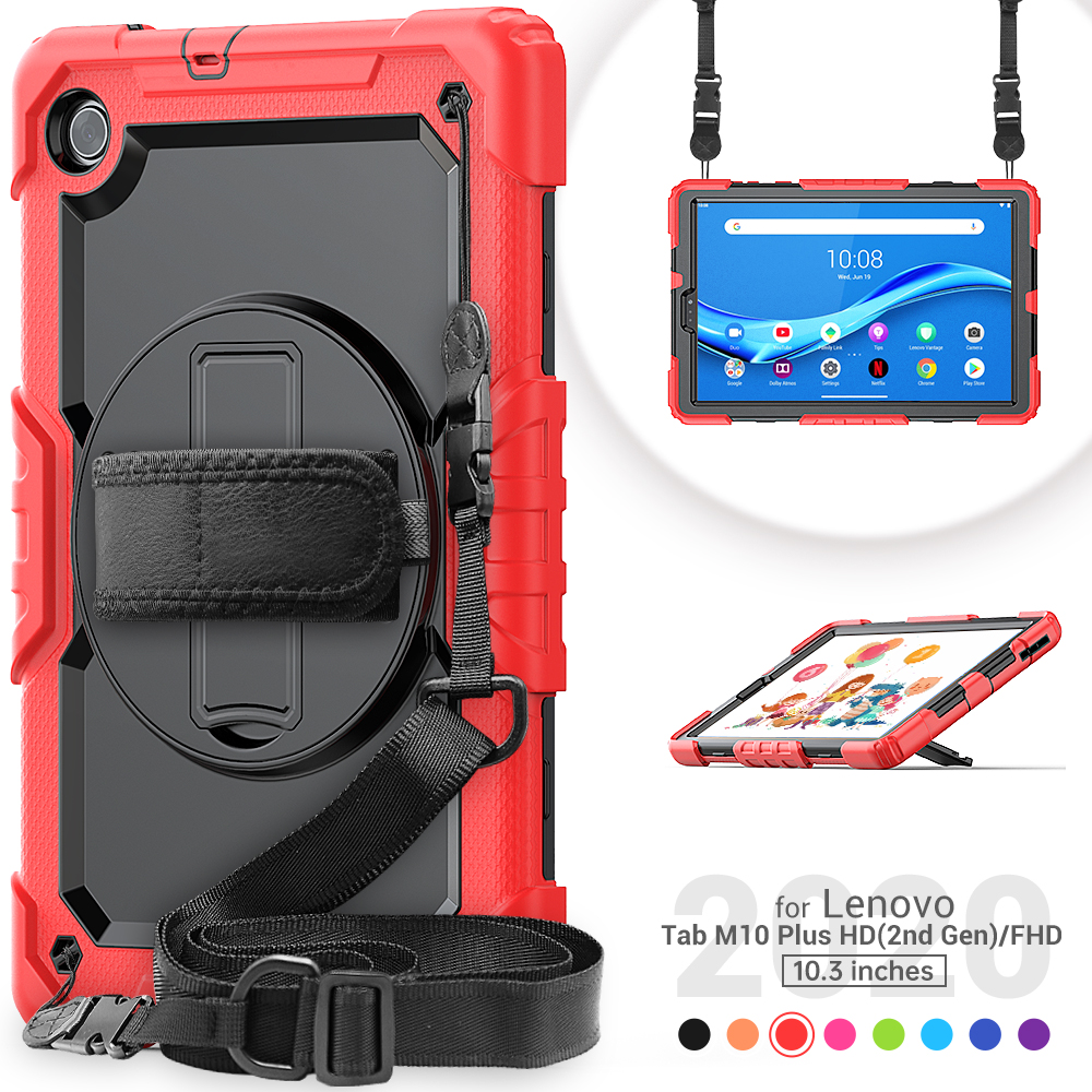 robust støtsikkert deksel til lenovo fanen  m10 hd 3rd 2nd gen 10.1 tommer  m10 tb-125fu tb -128fu m10 fhd Plus 10.3 '' nettbrettstativdeksel: 5 / Svart