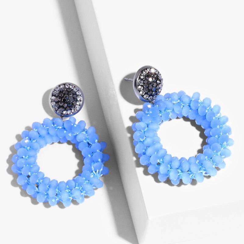 FLOLA Handmade Lott Oorbellen kolczyki dla kobiety małe kolczyki z koralików Oorbellen oświadczenie kryształowe aretes Bohemia ersp45: p45 Blue