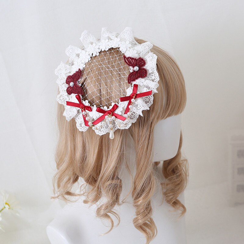 Dla dzieci Lolita opaska robić włosów stroik kwiat koronki projekt włosy księżniczki akcesoria spinka robić włosów hiszpania retro pałac nakrycia głowy A1293: czerwony