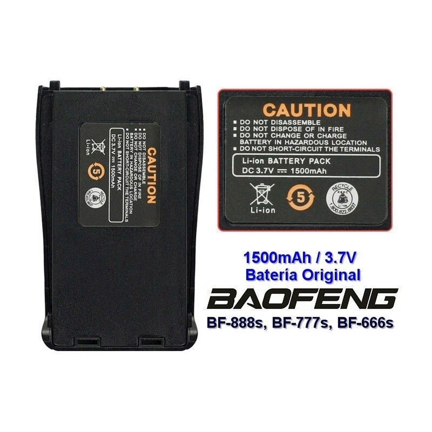 Batteria 3,7 v 1500 mah compatibile con Baofeng BF-888S/777s/666s