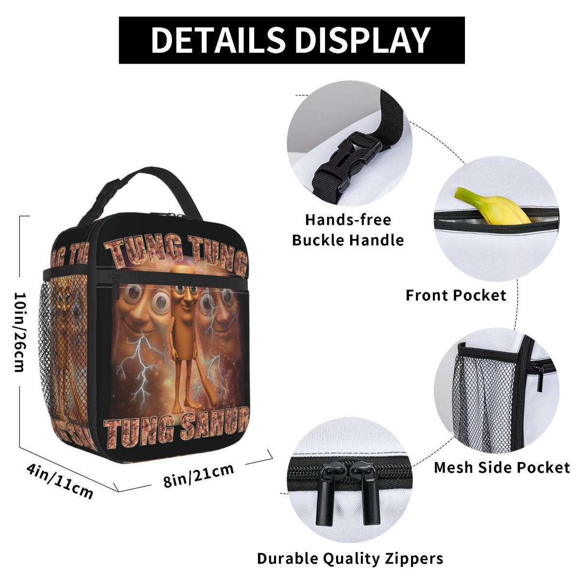 Tung Tung Tung Sahur Italian Brainrot Meme Insulated Lunch Bag Food Container Bags Portable Thermal Cooler Lunch Boxes