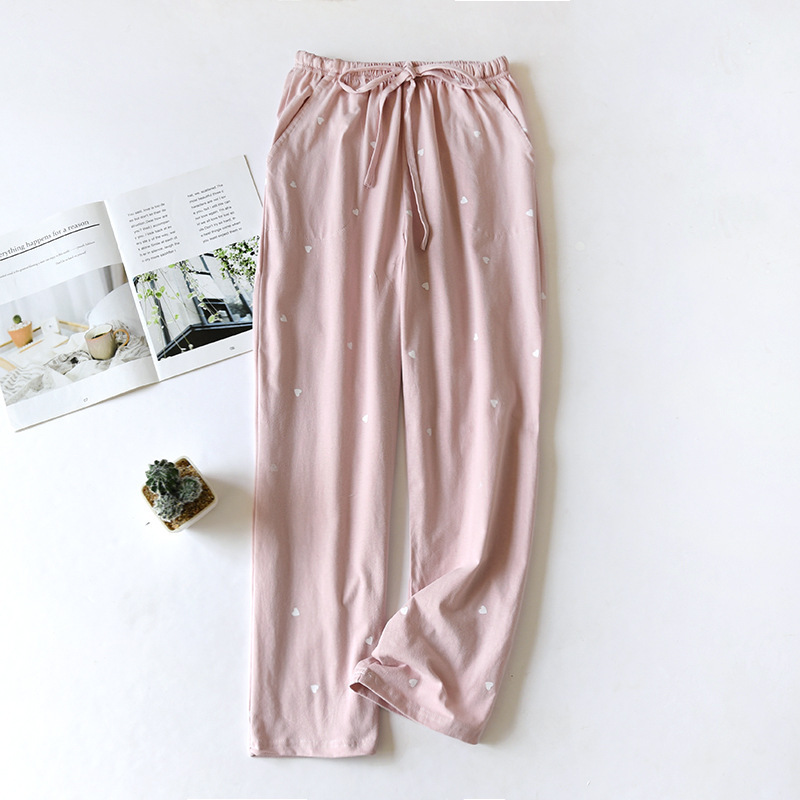 Pantalones de algodón de punto para mujer, pantalones de Casa bonitos de amor, de verano, finos, para dormir, para las cuatro estaciones: Rosa / M