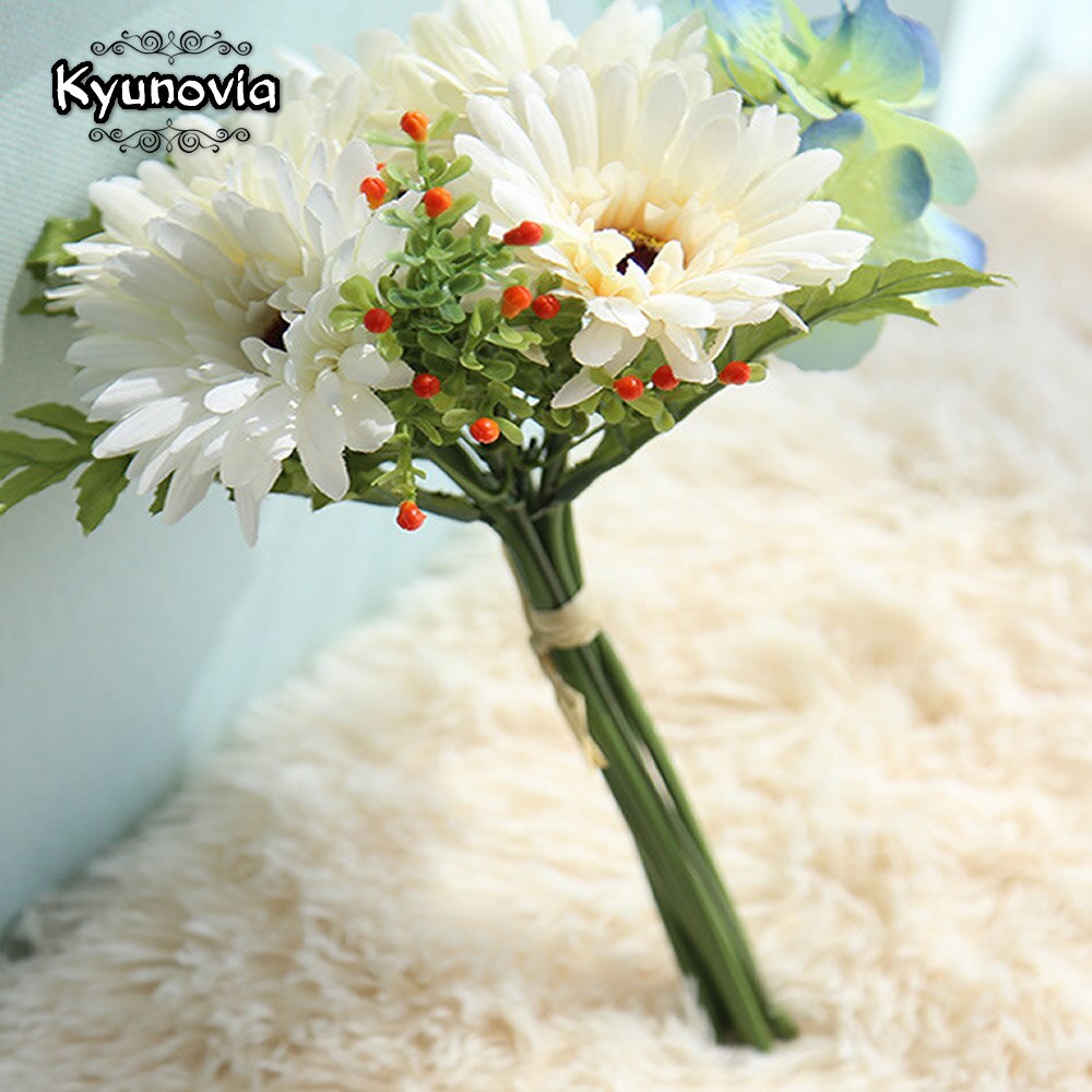 Kyunovia vilda boho höst brudtärna bröllop bukett solros elfenben gerbera tappade i en vas brudbukett  d44