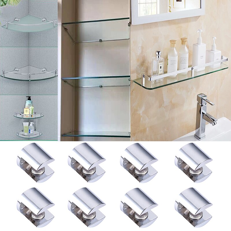 4/8/12Pcs Glass Clamp Glass Plated Brackets Zinc Alloy Chrome Finish Shelf Holder 6-8mm Furniture Support Brackets Clamps