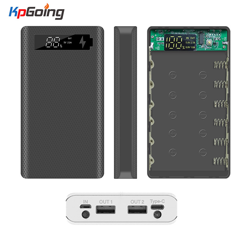 Power Bank Shell 6*18650 Battery Charger Box Digital Display Powerbank Shell Portable Power Kit Battery Case Type-c Micro