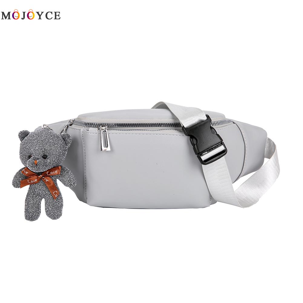 Bolsas de cintura feminina fanny pu couro urso pingente sólido pacote de ombro no peito