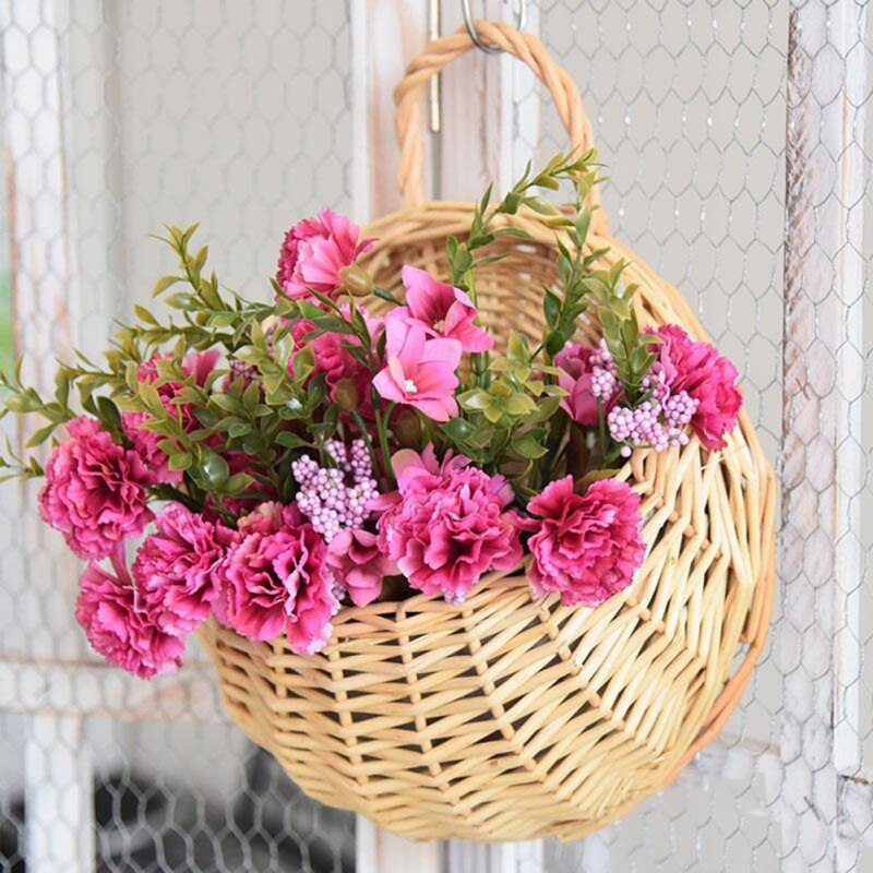Wicker Rattan Flower Basket Hanging Vine Pot Planter Hanging Vase Container Wall Plant Basket For Garden