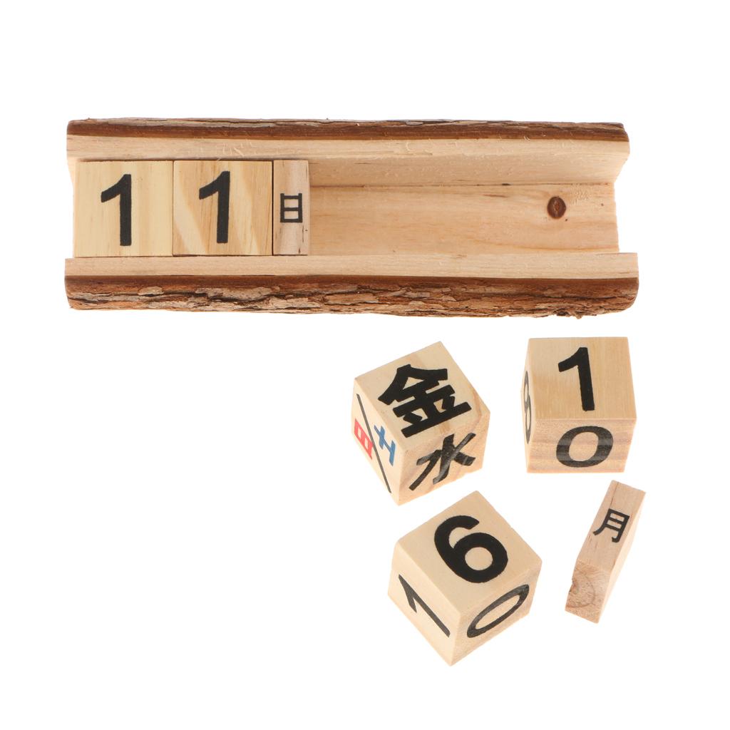 Rustic Freestanding Wooden Blocks Wood Calendar With Wood Stand