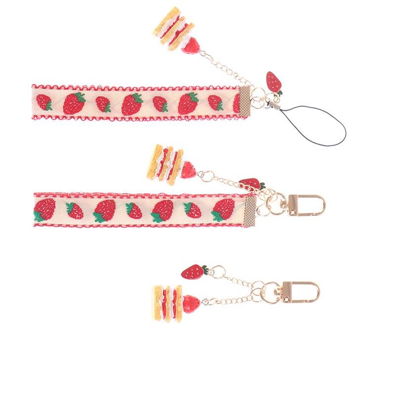 Strap Lanyards Voor Iphone Samsung Sleutels Mobiele Telefoon Strap Hang Touw Telefoon Charm Populaire Leuke Japanse Aardbei Cake Decor