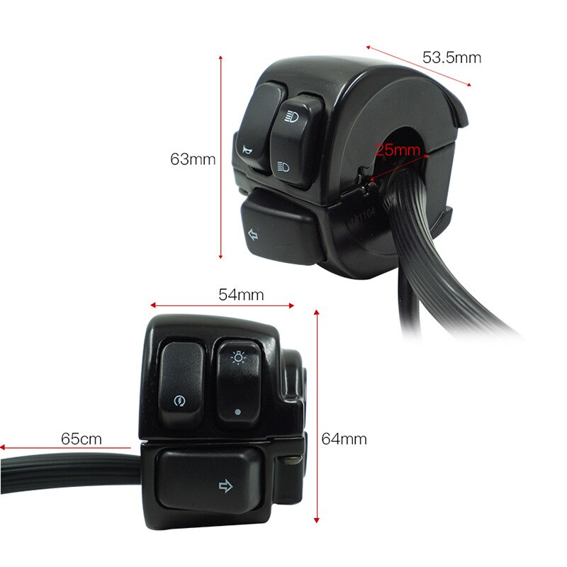 Motorcycle 25mm Handlebar Control Switch Horn Turn Signal Headlight Electric Start Switch Connector Push Button Switch Assembly