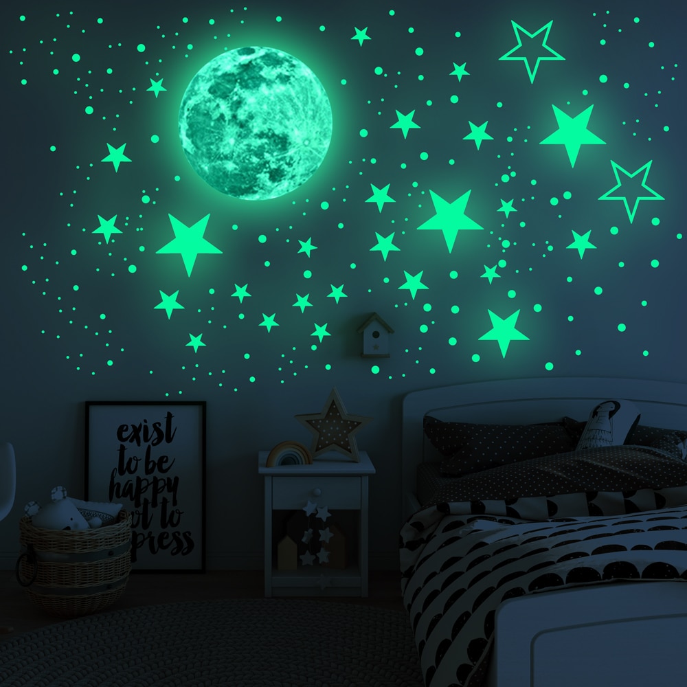 3D Moon & Stars Muurstickers Glow Dark Art Plafond Muren Decals Sticker Decoratief Voor Kinderen Slaapkamer Woonkamers thuis