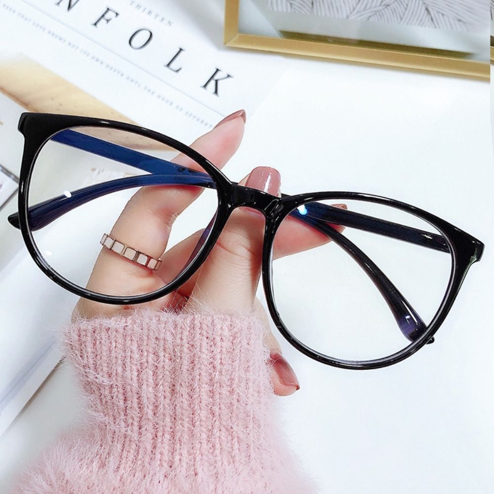 Trendy Plane Mirror Anti Blue Light Glasses Transparent Round Eyewear Without Degree Optical Spectacle Eyeglass Women Men: Khaki